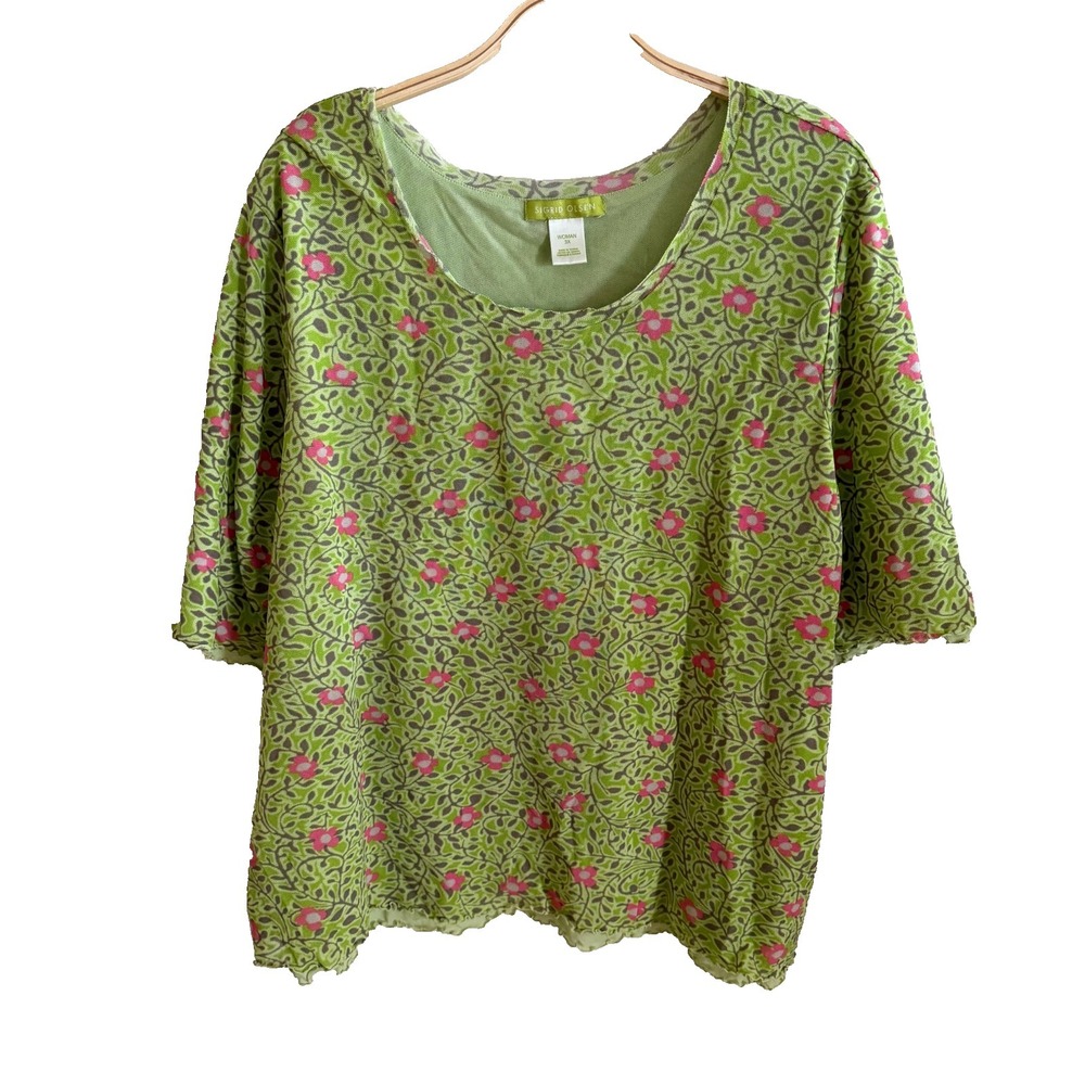 Sigrid Olsen Womens Plus 3X Floral Mesh Lined Shirt Relaxed Beach Y2K 90s Boho